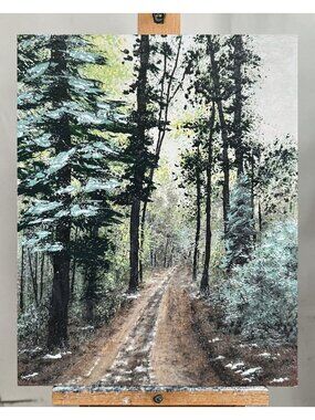 Wintery Day Winter Theme Acrylic Painting 8 X 10" Nature Wall Art Unframed